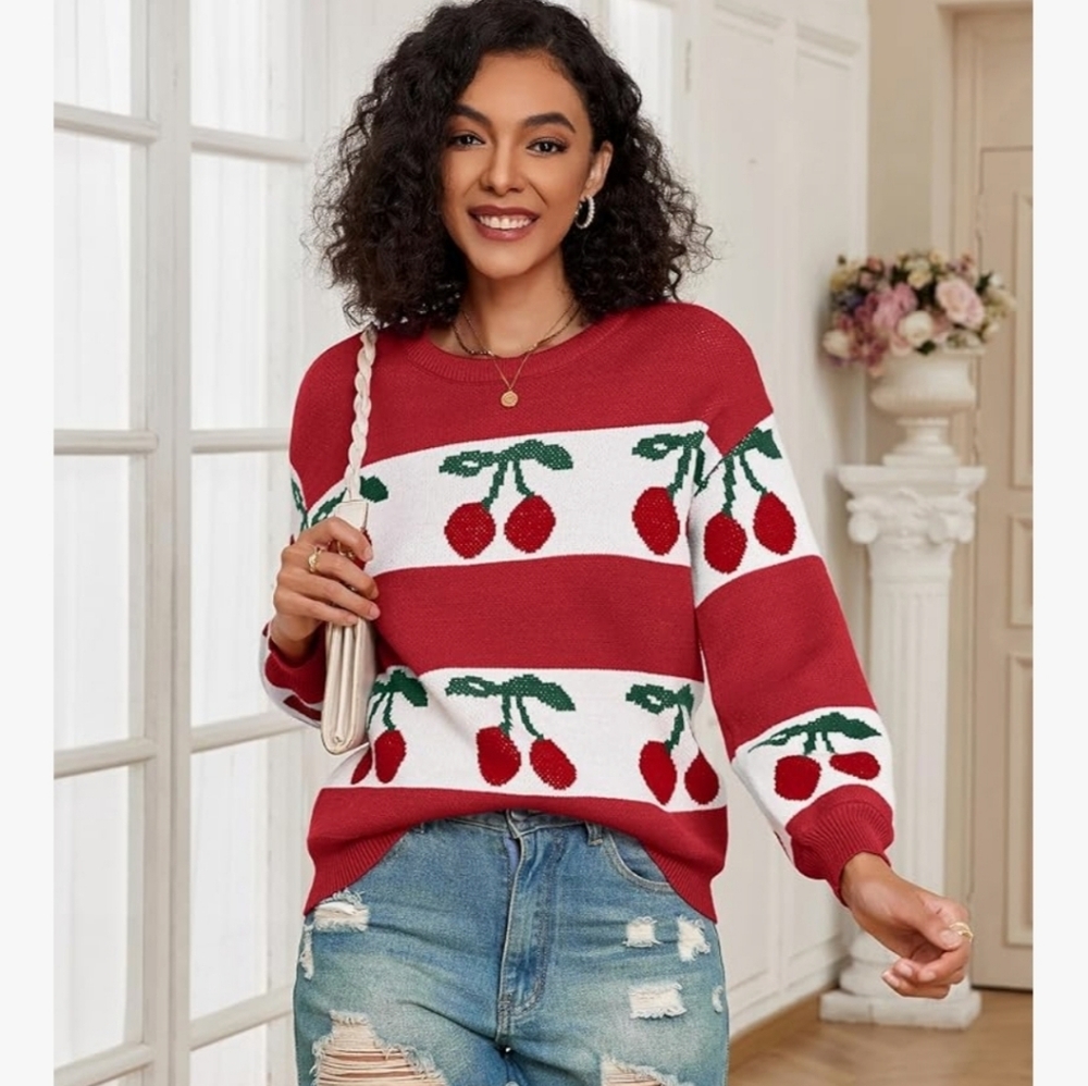 NWT CHERRY Intarsia Sweater Small Womens 😀 - Picture 4 of 6